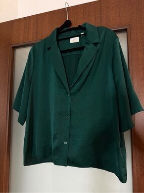 Wilfred Deep Green Satin Button-Front Blouse